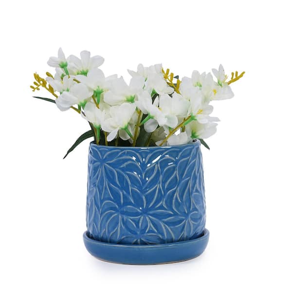 Antique Blue Set of 2 Mixed Size Outdoor Ceramic Plant Pots