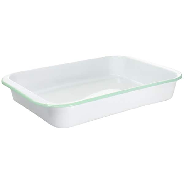 MARTHA STEWART Enamel On Steel 13in x 9in Rectangular Container in White and Mint