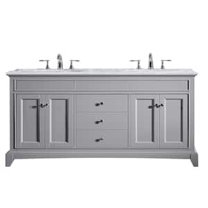 Elite Stamford 72 in. W x 24 in. D x 36 in. H Double Bath Vanity in Gray with White Carrara Marble Top White Sinks