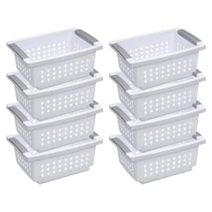 5.38 in. D x 8.63 in. W x 12.5 in. H White Small Stacking Basket with Titanium Accents (8-Pack)