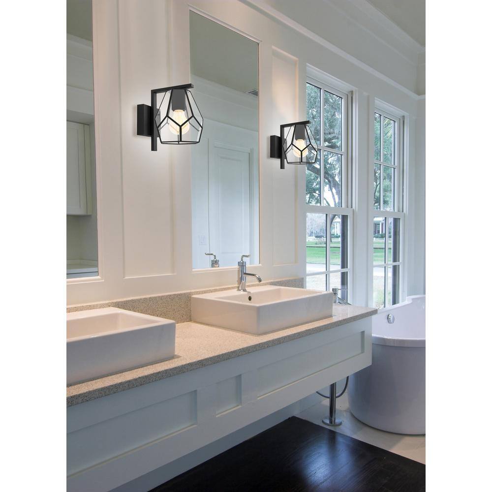 Modern Geometric Black Wall Sconce with Clear Glass Accents