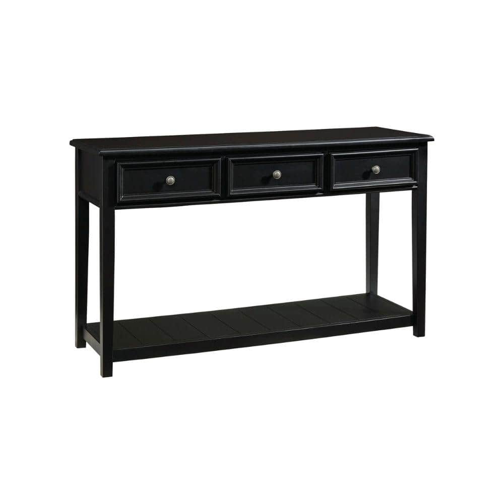 Benjara 17 in. Black Rectangle Wood Top Console Table with 3 Drawers ...