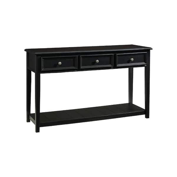 Benjara 17 In. Black Rectangle Wood Top Console Table With 3 Drawers ...