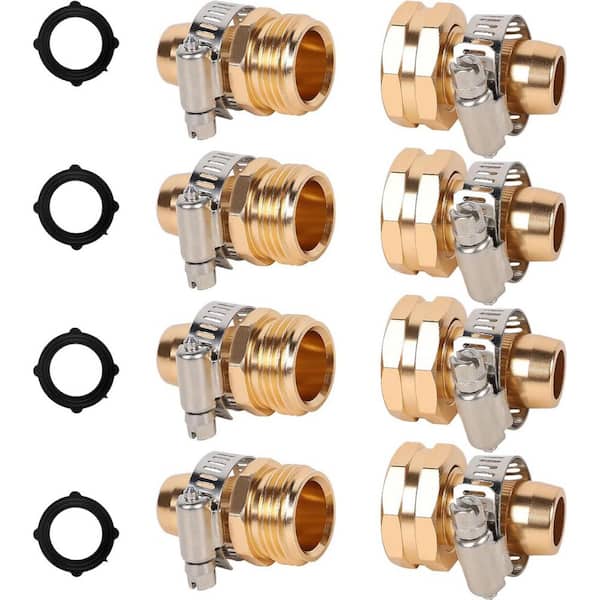 4 Sets Garden Hose Repair Connector with Clamps, Aluminum Water Hose End Replacement Fit for 3/4 in. and 5/8 in.