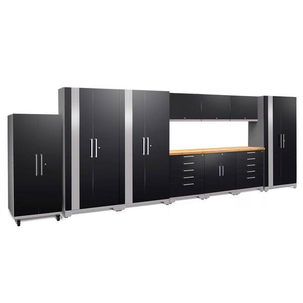 NewAge Products Performance Plus 2.0 220 in. W x 83.25 in. H x 24 in. D Steel Garage Cabinet Set in Black (11-Piece)