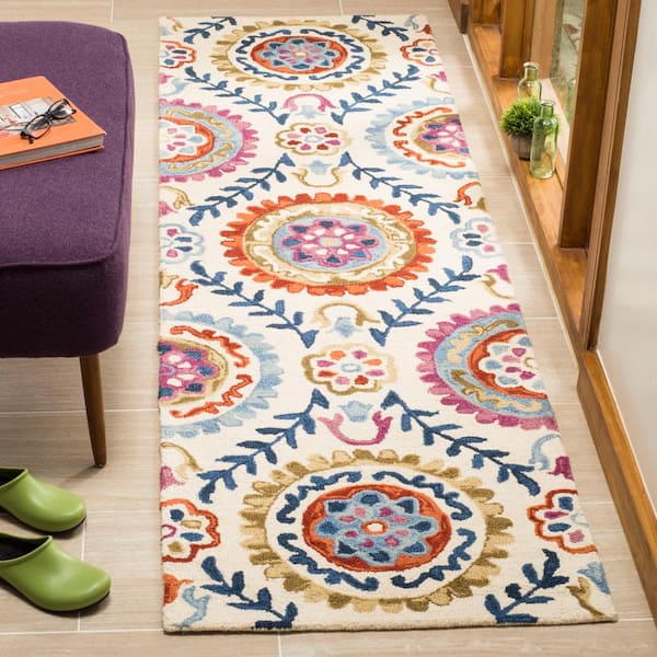 Suzani 2 ft. x 12 ft. Ivory/Multi Floral Trellis Runner Rug