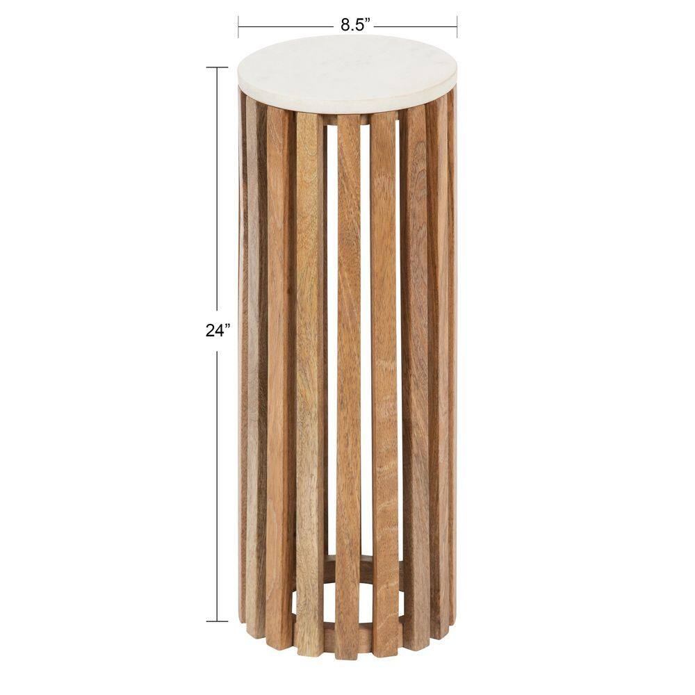 Elegant Round Marble and Mango Wood Drink Table, 12" Diameter