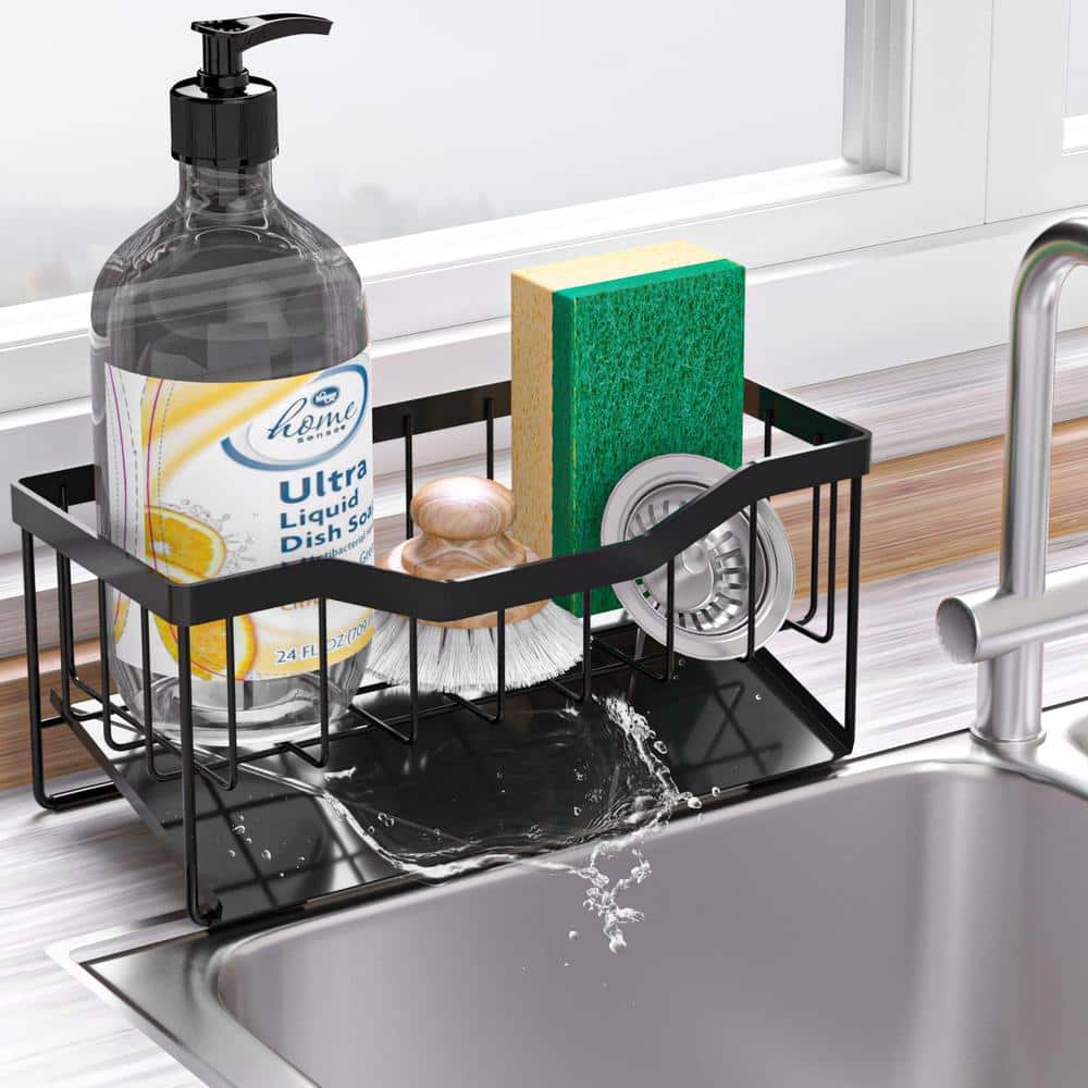 Sponge Holder Caddy with Auto Draining Tray Stainless Steel for Kitchen Sin