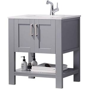Free-Standing 30 in. W x 22 in. D x 34 in. H Bath Vanity in Gray with White Carrara Marble Top with Basin