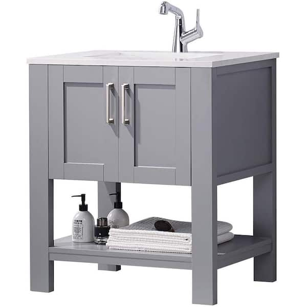 Project Source 24-in Gray Single Sink Bathroom Vanity with White Cultured  Marble Top in the Bathroom Vanities with Tops department at