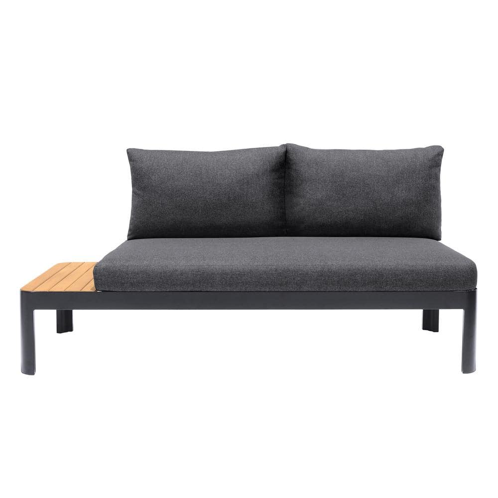 Portals Black Aluminum Outdoor Sofa with Langdale Grey Cushions and Natural