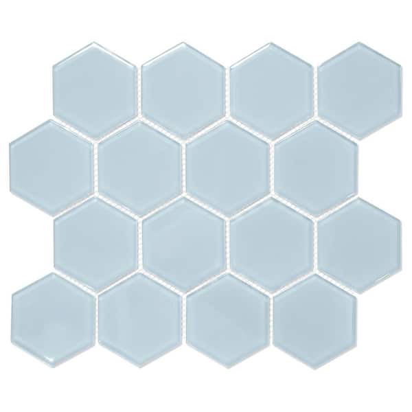 Hexagon Blue 10.2 in. x 11.8 in. Honeycomb Glossy Glass Wall Mosaic Tile (4.2 sq. ft./Case)
