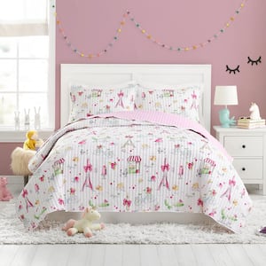 Pretty In Paris 2-Piece Pink Microfiber Twin Quilt Set