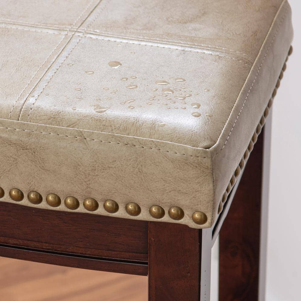 Dark Brown and Beige Faux Leather Saddle Bar Stool