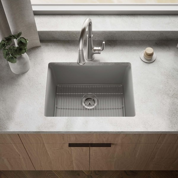 Kennon Matte Grey Solid Surface 25 in. Single Bowl Drop-In Kitchen Sink