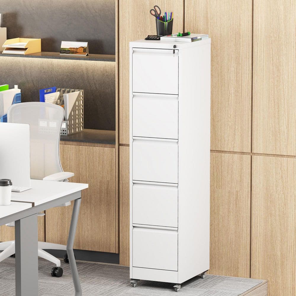5-Drawer White Metal 14.96 in. W Lockable Vertical File Cabinet on Wheels for Home Office price history on PriceWatchPro