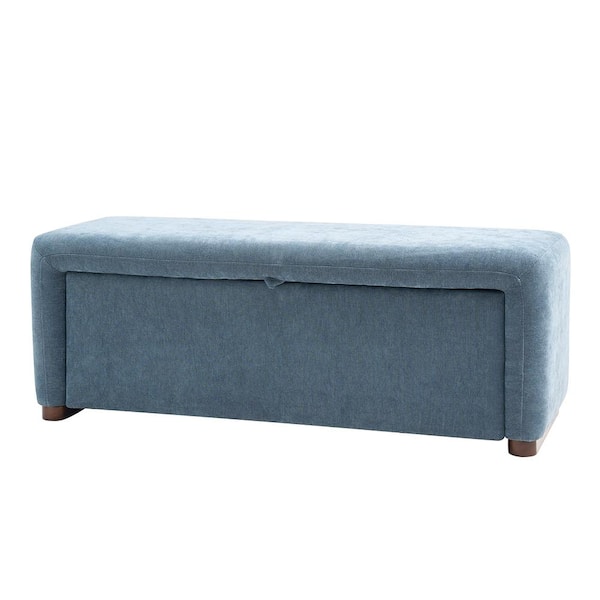 Gregorio Blue Modern 48.5"W Storage Bench with Solid Wood Leg