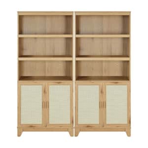 Sheridan 70.86 in. Tall Nature Modern Medium Density Fiberboard (MDF) 7-Shelf Cane Accent Bookcase (Set of 2)