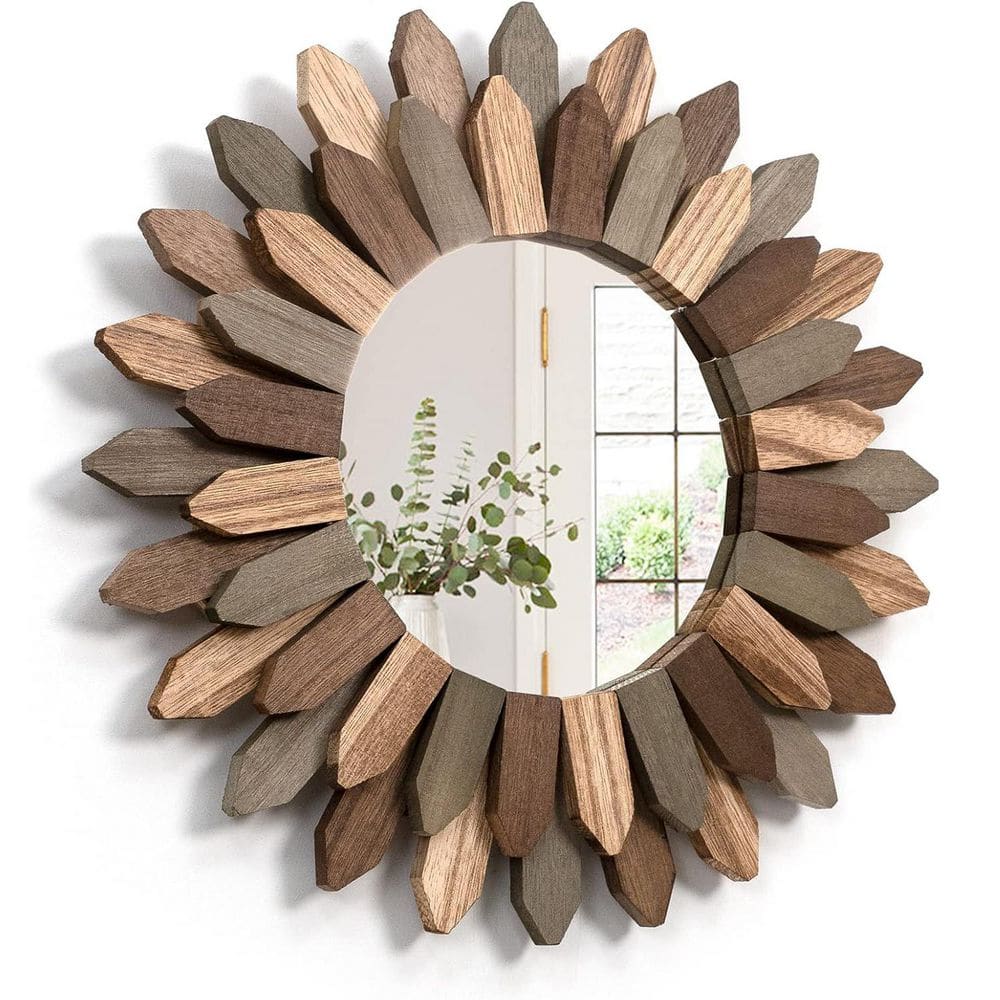 Taupe 12 in W x 12 in H Modern Round Wood Framed Mirror price history on PriceWatchPro