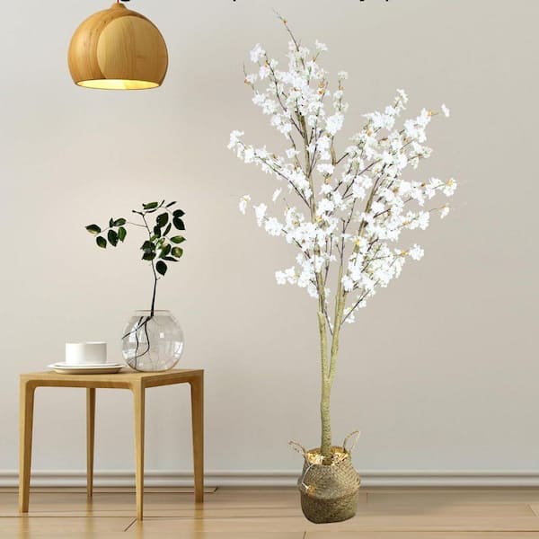 6 ft. Artificial Cherry Blossom Tree with Lights in Basket