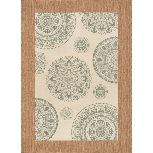 Indoor/Outdoor Ivory/Blue 6 ft. x 9 ft. Medallion Layering Area Rug