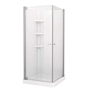 Foundations 32 in. L x 32 in. W x 74 in. H Center Corner Shower Stall/Kit in High Gloss White