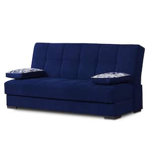 Alcove Collection Convertible 75 in. Blue Chenille 3-Seater Twin Sleeper Sofa Bed with Storage