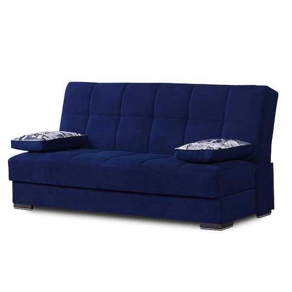 Ottomanson Alcove Collection Convertible 75 in. Blue Chenille 3-Seater Twin Sleeper Sofa Bed with Storage
