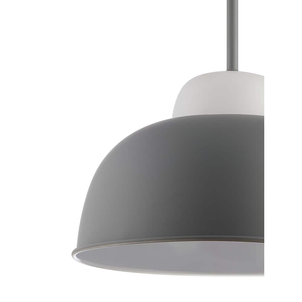 Simon 12" Matte Gray Metal & White Glass LED Pendant Light