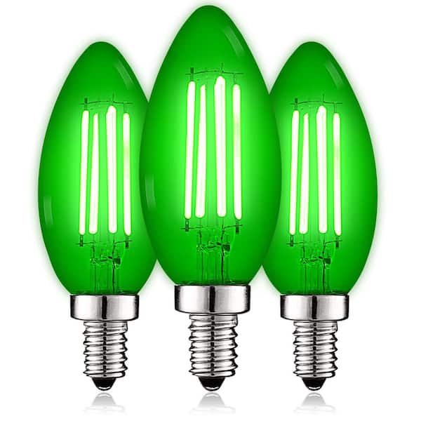 LUXRITE 40-Watt Equivalent LED Green Light Bulb, 4.5-Watt, Colored Glass Candelabra Bulb, UL Listed, E12 Base (3-Pack)
