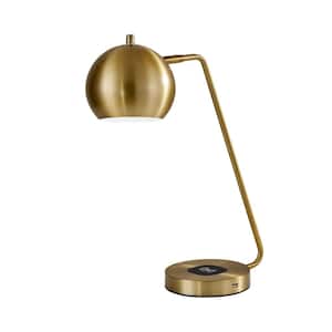 Emerson 20.5 in. Antique Brass LED Desk Lamp with Qi Wireless Charging