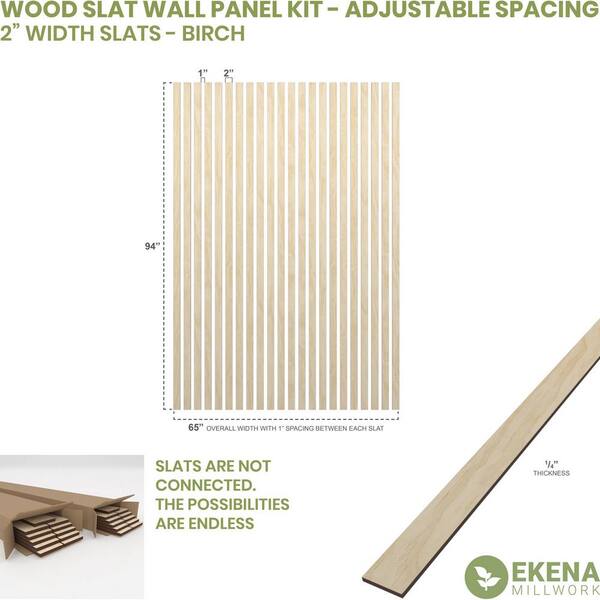 Ekena Millwork  94H x 1/4T Adjustable Wood Slat Wall Panel Kit w/ 3W  Slats, Birch (contains 15 Slats)