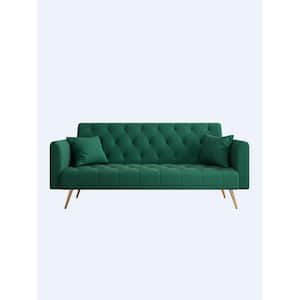 71 in. Round Arm Green Convertible Twin Size Velvet Sofa Bed