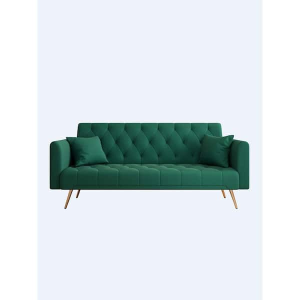 Z-joyee 71 in. Round Arm Green Convertible Twin Size Velvet Sofa Bed