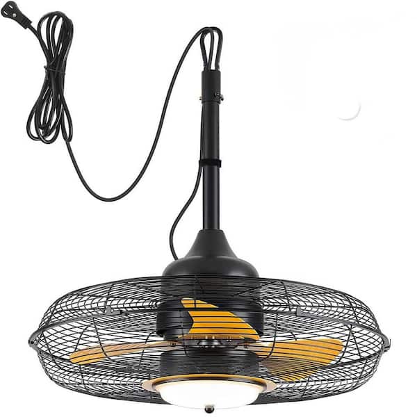 21 in. Black Drum Downrod Mount Outdoor Ceiling Fan with Integrated LED Lights, Wet Rated Gazebo Fan with Remote