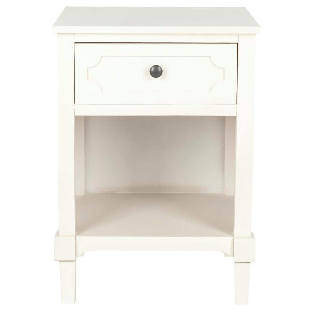 Transitional White Pine and Metal Storage Side Table