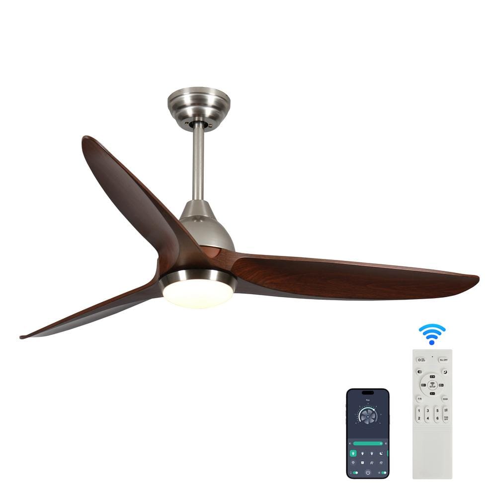52 in. Smart Indoor Nickel 6-Speed 3-Colors Ceiling Fan with Integrated LED