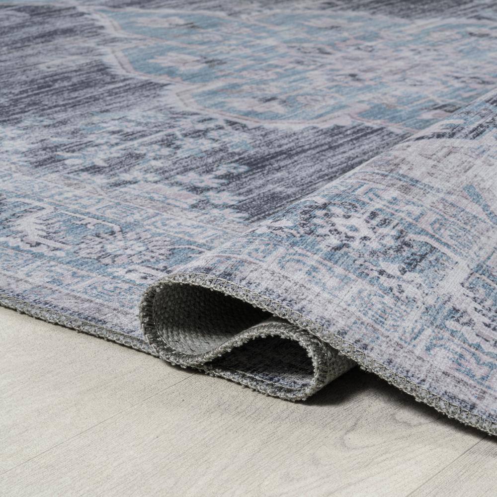 Gray and Blue Chenille Medallion Washable Area Rug