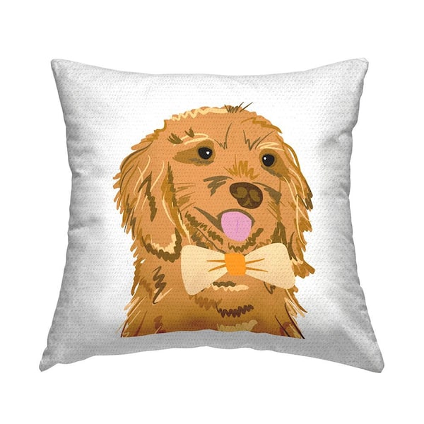 Stupell Industries Happy Retriever Dog Bowtie Brown Square Outdoor Throw Pillow