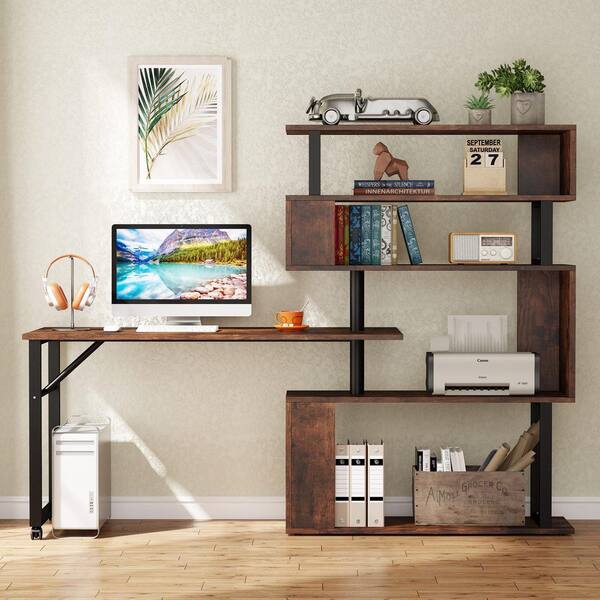 tribesigns industrial computer desk with 5 tier storage shelves