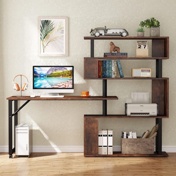 Tribesigns 47'' Rotating Computer Desk with 5-Tier Bookshelves