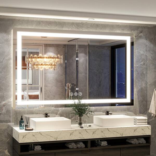 30 in. W x 55 in. H LED Light Anti-Fog Rectangular Modern Frameless White Wall Mirror