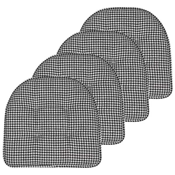 Black, Houndstooth Stitch Memory Foam U-Shaped 16 in. x 16 in. Non-Slip Indoor/Outdoor Chair Seat Cushion (4-Pack)