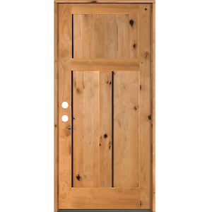 32 in. x 80 in. Rustic Knotty Alder 3 Panel Right-Hand/Inswing Clear Stain Wood Prehung Front Door