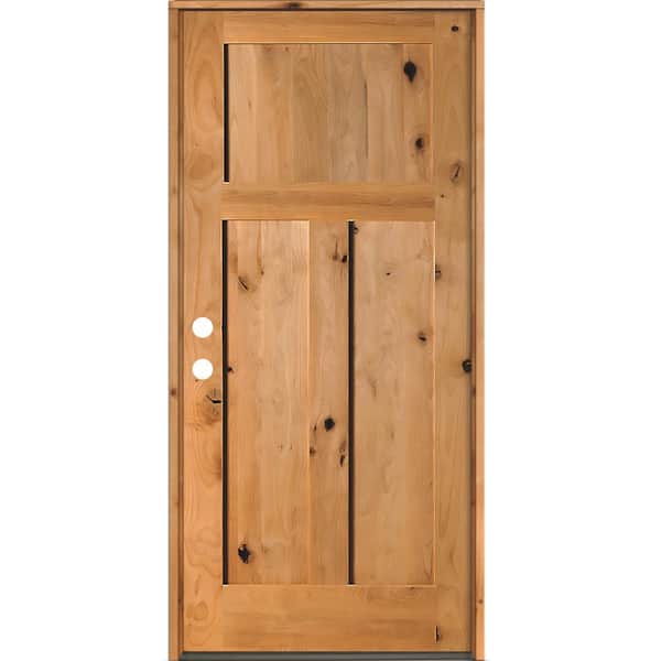 Krosswood Doors 36 in. x 80 in. Rustic Knotty Alder 3 Panel Right-Hand/Inswing Clear Stain Wood Prehung Front Door