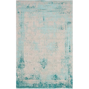Classic Vintage Turquoise 5 ft. x 8 ft. Border Area Rug