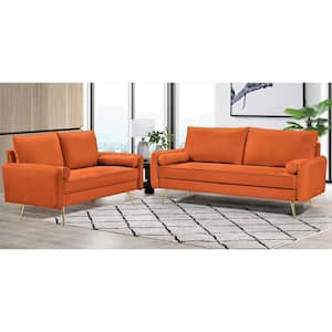 Villeda 2-piece Orange Velvet Living Room Set