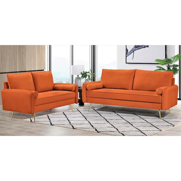 US Pride Furniture Villeda 2-piece Orange Velvet Living Room Set