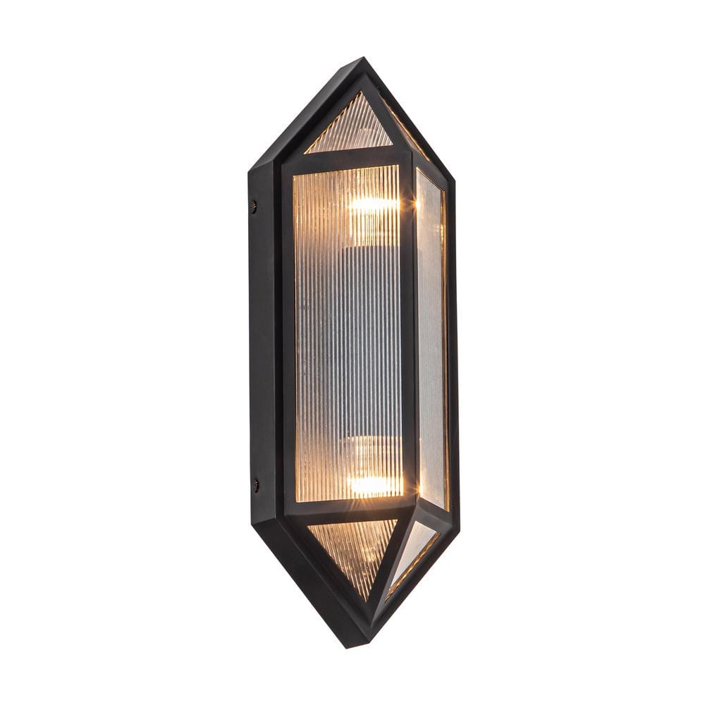 Black Ribbed Glass Modern Lantern Wall Sconce