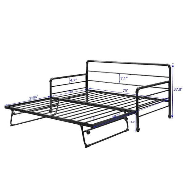 Harper Bright Designs Black Metel Twin Size Daybed With Adjustable Pop Up Trundle Sm001101aab The Home Depot